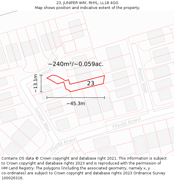23, JUNIPER WAY, RHYL, LL18 4GG: Plot and title map