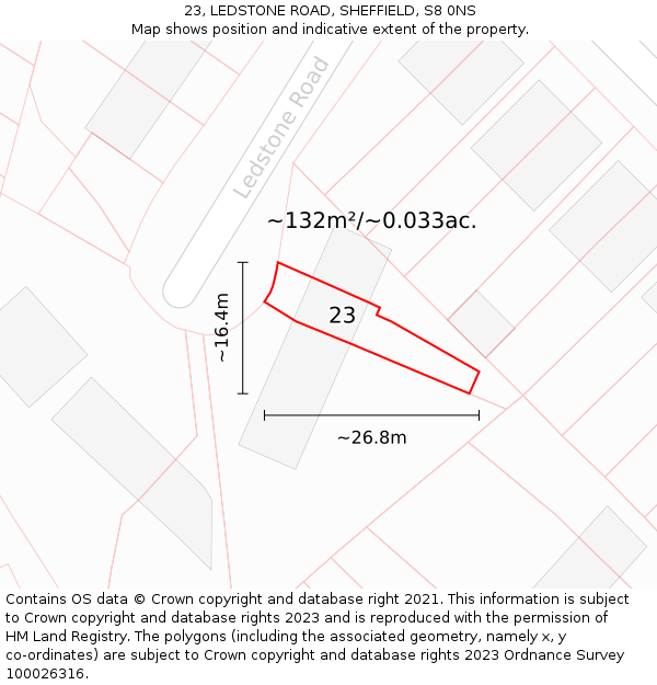 23, LEDSTONE ROAD, SHEFFIELD, S8 0NS: Plot and title map