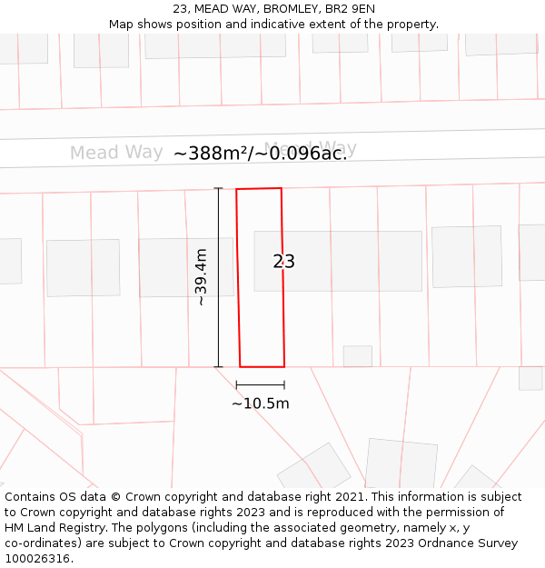 23, MEAD WAY, BROMLEY, BR2 9EN: Plot and title map