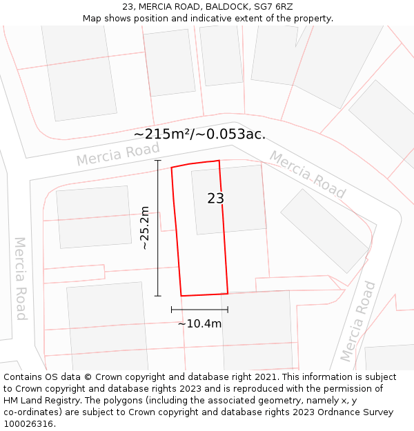 23, MERCIA ROAD, BALDOCK, SG7 6RZ: Plot and title map