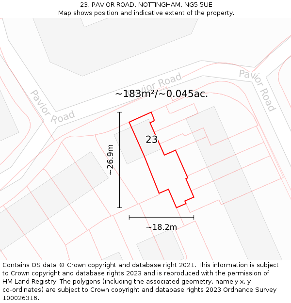 23, PAVIOR ROAD, NOTTINGHAM, NG5 5UE: Plot and title map