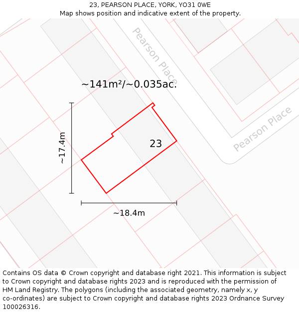 23, PEARSON PLACE, YORK, YO31 0WE: Plot and title map