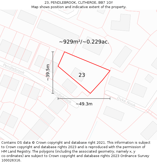 23, PENDLEBROOK, CLITHEROE, BB7 1GY: Plot and title map