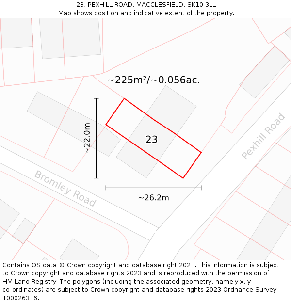 23, PEXHILL ROAD, MACCLESFIELD, SK10 3LL: Plot and title map