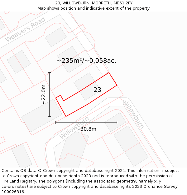 23, WILLOWBURN, MORPETH, NE61 2FY: Plot and title map