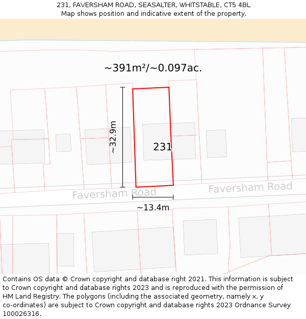 231, FAVERSHAM ROAD, SEASALTER, WHITSTABLE, CT5 4BL: Plot and title map