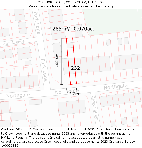 232, NORTHGATE, COTTINGHAM, HU16 5QW: Plot and title map