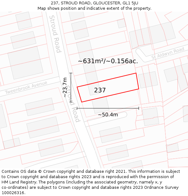 237, STROUD ROAD, GLOUCESTER, GL1 5JU: Plot and title map
