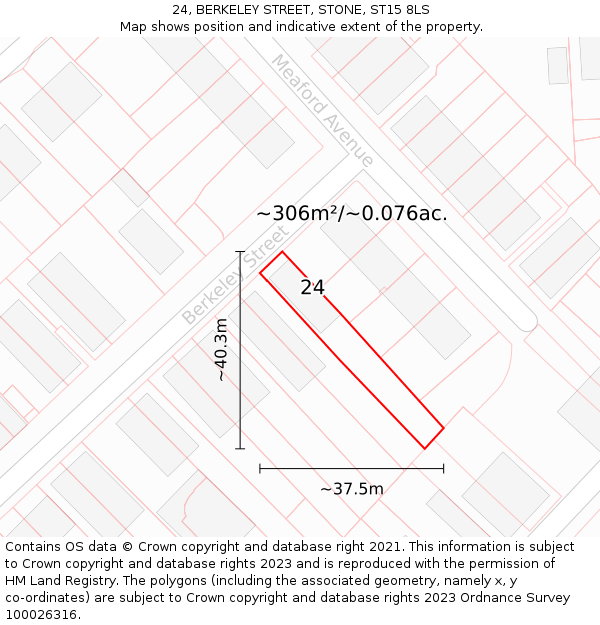 24, BERKELEY STREET, STONE, ST15 8LS: Plot and title map