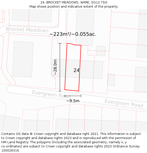 24, BROCKET MEADOWS, WARE, SG12 7SG: Plot and title map