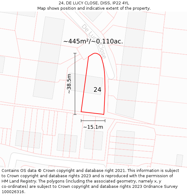 24, DE LUCY CLOSE, DISS, IP22 4YL: Plot and title map