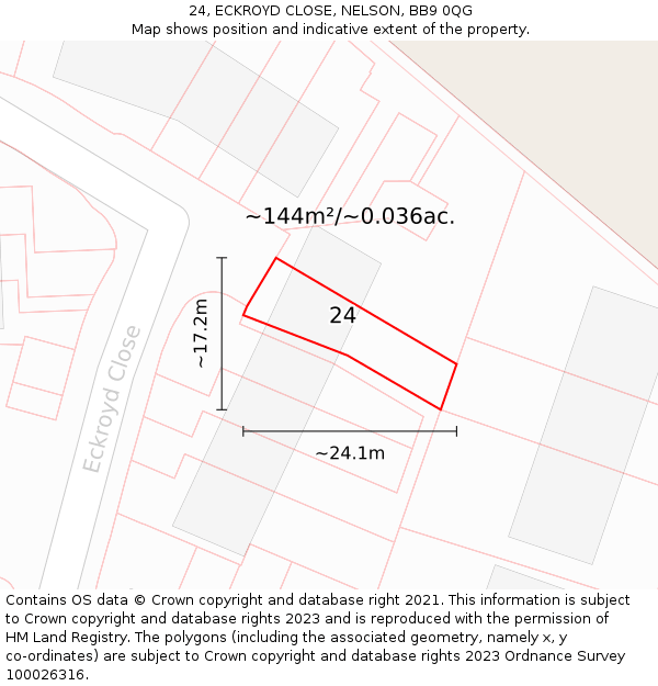 24, ECKROYD CLOSE, NELSON, BB9 0QG: Plot and title map