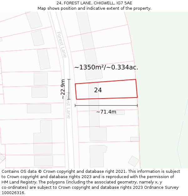 24, FOREST LANE, CHIGWELL, IG7 5AE: Plot and title map