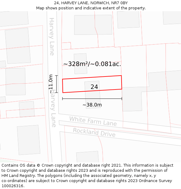 24, HARVEY LANE, NORWICH, NR7 0BY: Plot and title map