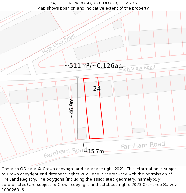 24, HIGH VIEW ROAD, GUILDFORD, GU2 7RS: Plot and title map