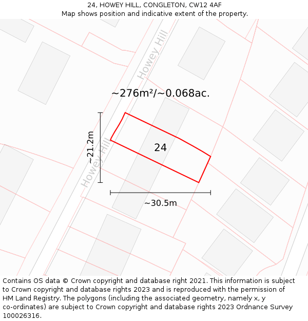 24, HOWEY HILL, CONGLETON, CW12 4AF: Plot and title map