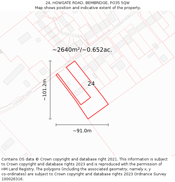 24, HOWGATE ROAD, BEMBRIDGE, PO35 5QW: Plot and title map