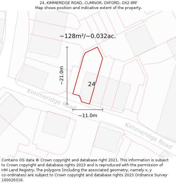 24, KIMMERIDGE ROAD, CUMNOR, OXFORD, OX2 9RF: Plot and title map