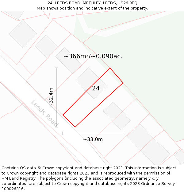 24, LEEDS ROAD, METHLEY, LEEDS, LS26 9EQ: Plot and title map