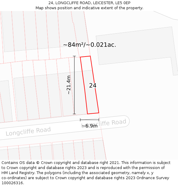 24, LONGCLIFFE ROAD, LEICESTER, LE5 0EP: Plot and title map
