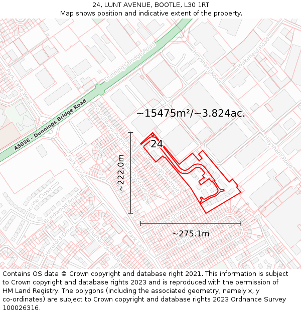 24, LUNT AVENUE, BOOTLE, L30 1RT: Plot and title map