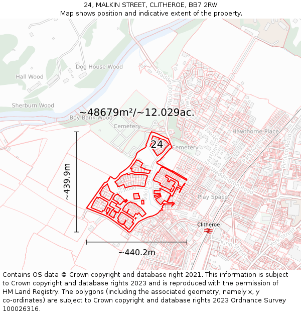 24, MALKIN STREET, CLITHEROE, BB7 2RW: Plot and title map