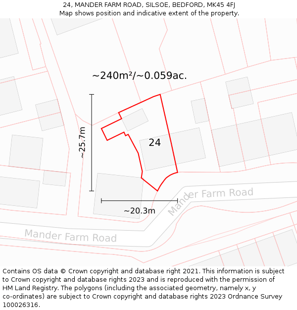 24, MANDER FARM ROAD, SILSOE, BEDFORD, MK45 4FJ: Plot and title map