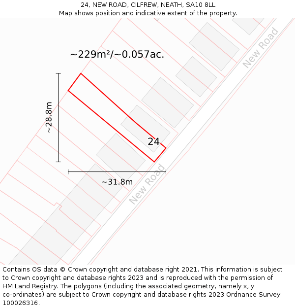 24, NEW ROAD, CILFREW, NEATH, SA10 8LL: Plot and title map
