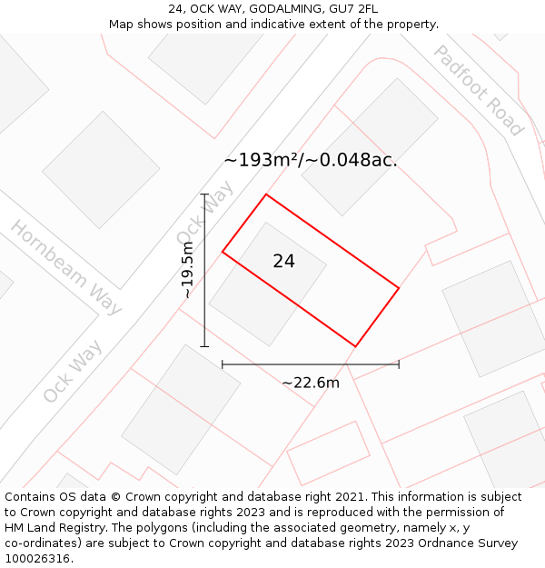 24, OCK WAY, GODALMING, GU7 2FL: Plot and title map