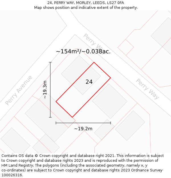 24, PERRY WAY, MORLEY, LEEDS, LS27 0FA: Plot and title map