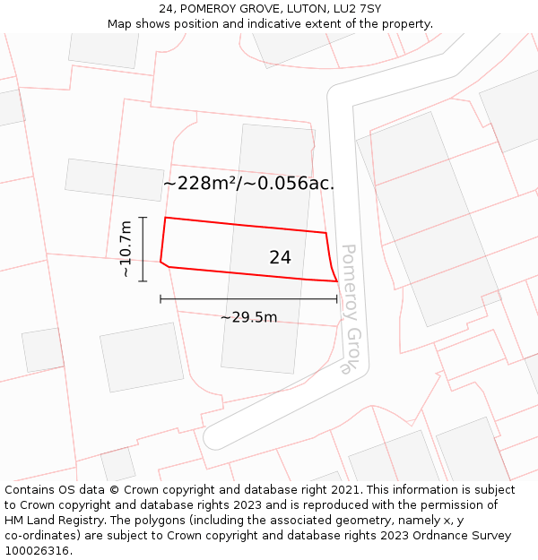 24, POMEROY GROVE, LUTON, LU2 7SY: Plot and title map