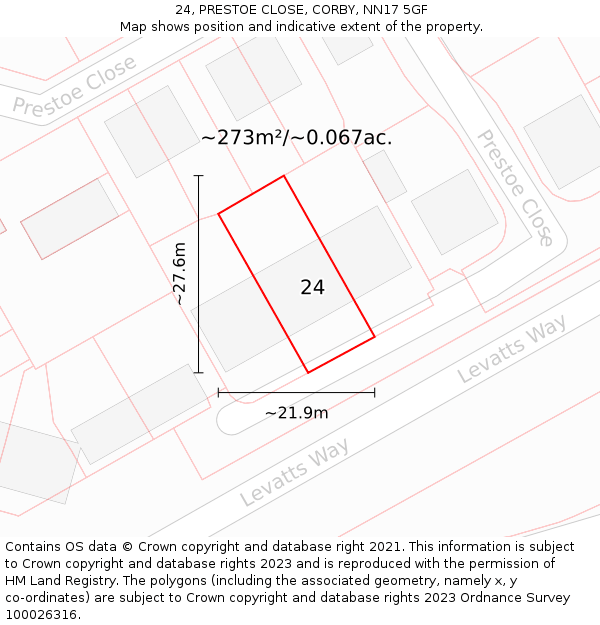 24, PRESTOE CLOSE, CORBY, NN17 5GF: Plot and title map