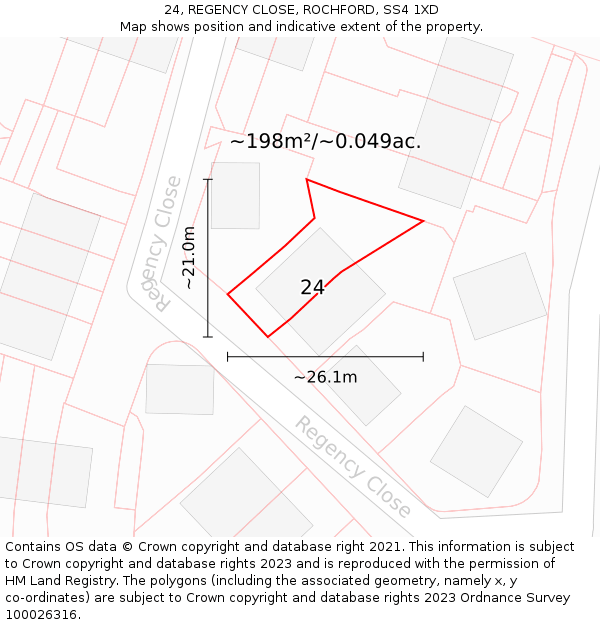 24, REGENCY CLOSE, ROCHFORD, SS4 1XD: Plot and title map