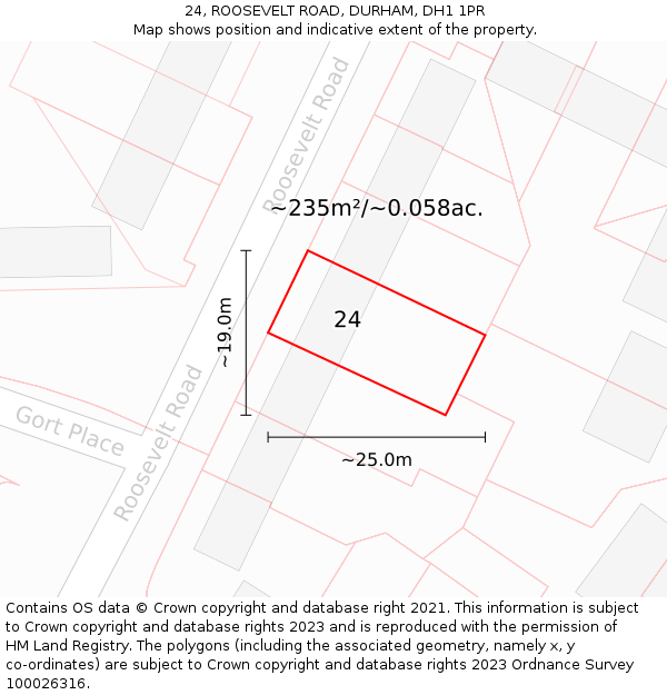 24, ROOSEVELT ROAD, DURHAM, DH1 1PR: Plot and title map
