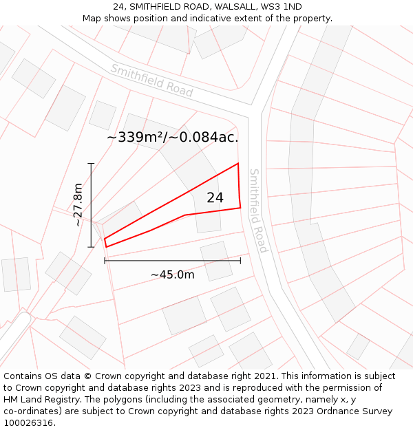 24, SMITHFIELD ROAD, WALSALL, WS3 1ND: Plot and title map
