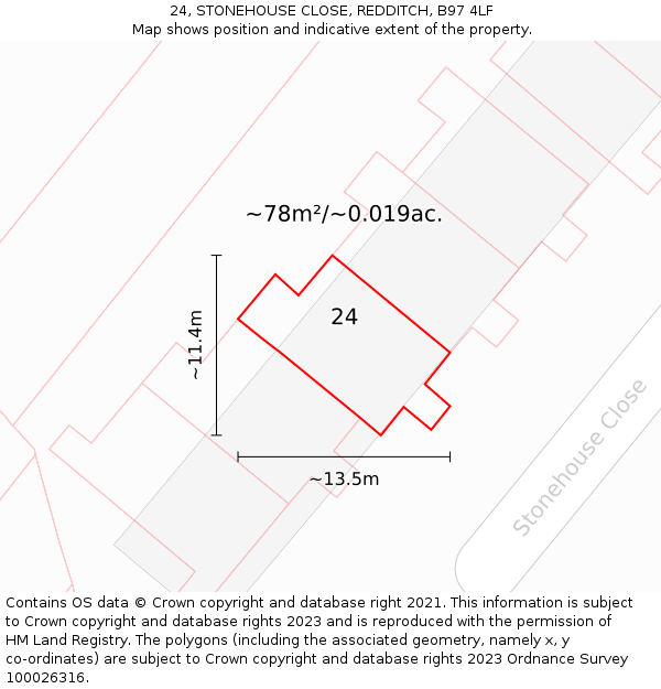 24, STONEHOUSE CLOSE, REDDITCH, B97 4LF: Plot and title map