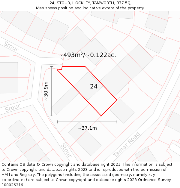 24, STOUR, HOCKLEY, TAMWORTH, B77 5QJ: Plot and title map