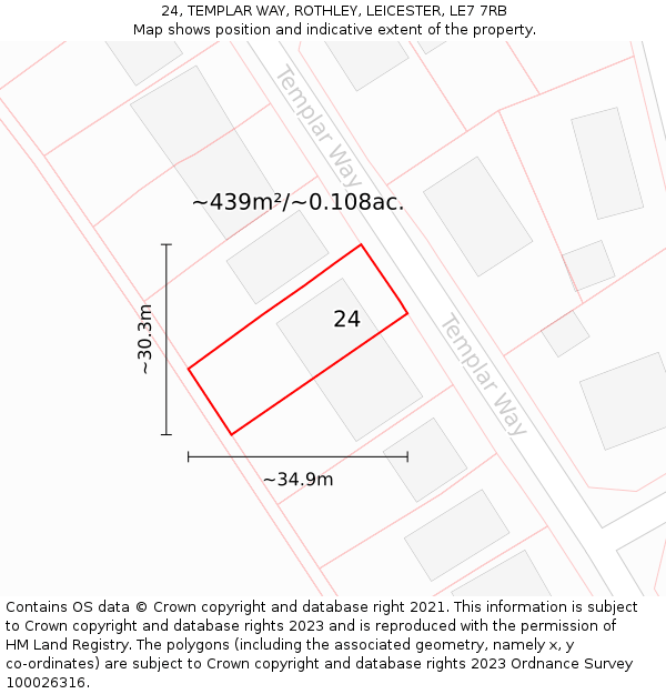 24, TEMPLAR WAY, ROTHLEY, LEICESTER, LE7 7RB: Plot and title map