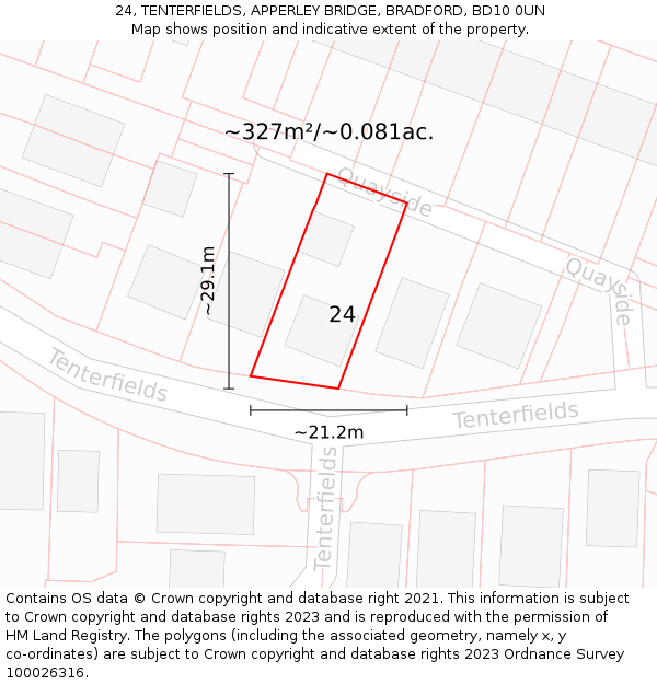 24, TENTERFIELDS, APPERLEY BRIDGE, BRADFORD, BD10 0UN: Plot and title map