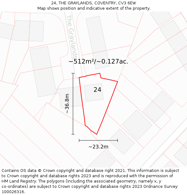 24, THE GRAYLANDS, COVENTRY, CV3 6EW: Plot and title map