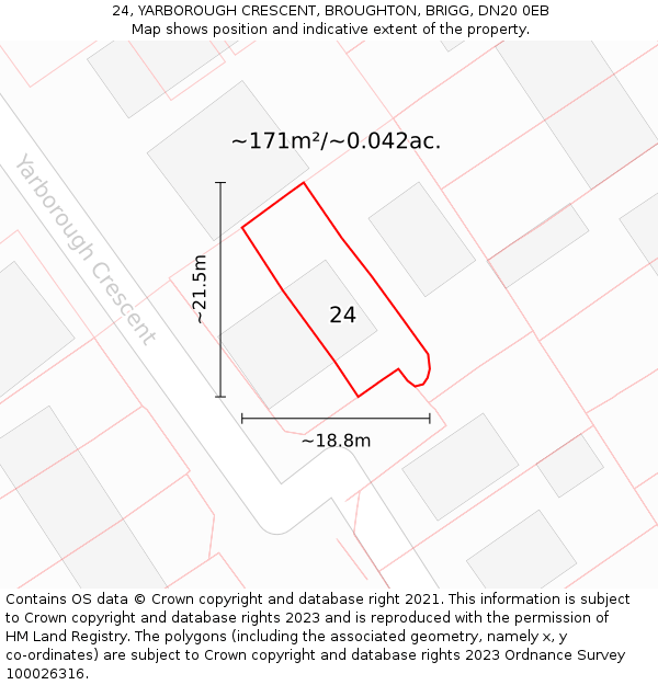 24, YARBOROUGH CRESCENT, BROUGHTON, BRIGG, DN20 0EB: Plot and title map