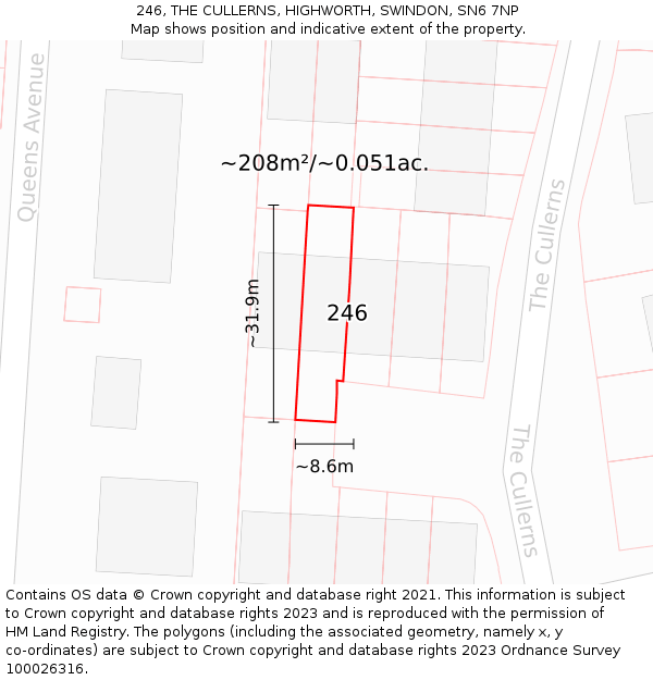 246, THE CULLERNS, HIGHWORTH, SWINDON, SN6 7NP: Plot and title map
