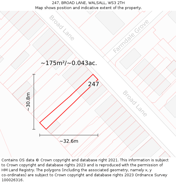 247, BROAD LANE, WALSALL, WS3 2TH: Plot and title map