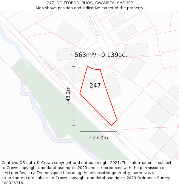 247, DELFFORDD, RHOS, SWANSEA, SA8 3EP: Plot and title map