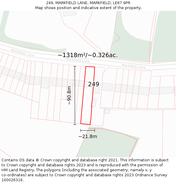 249, MARKFIELD LANE, MARKFIELD, LE67 9PR: Plot and title map