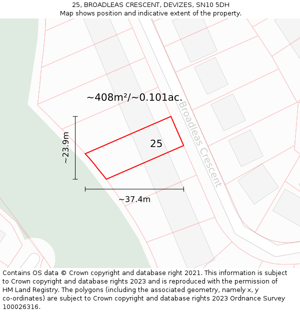 25, BROADLEAS CRESCENT, DEVIZES, SN10 5DH: Plot and title map