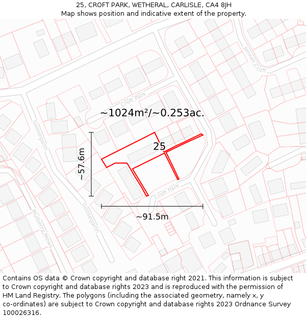 25, CROFT PARK, WETHERAL, CARLISLE, CA4 8JH: Plot and title map