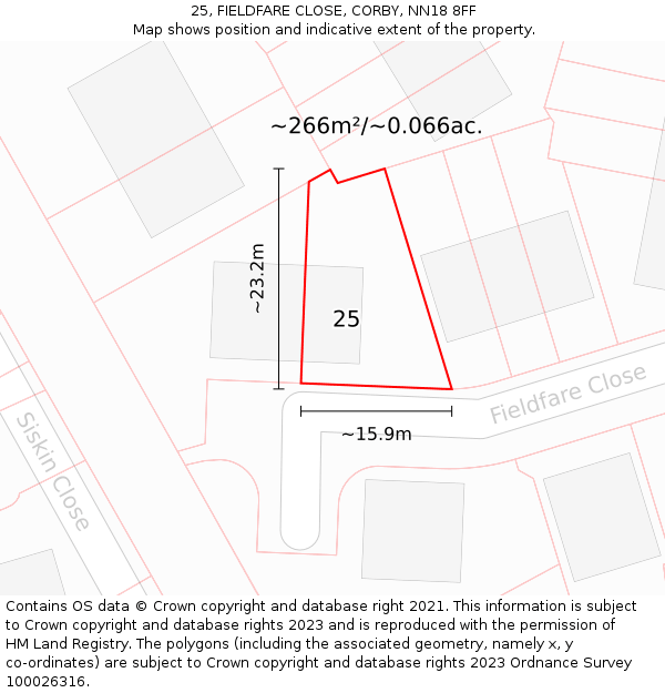 25, FIELDFARE CLOSE, CORBY, NN18 8FF: Plot and title map