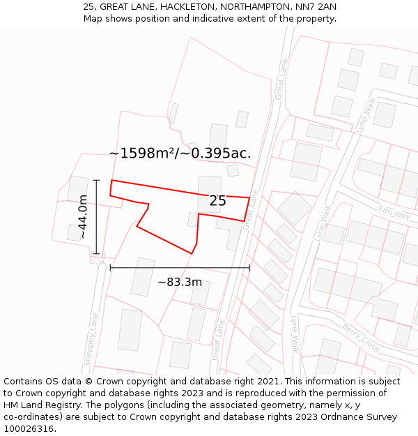 25, GREAT LANE, HACKLETON, NORTHAMPTON, NN7 2AN: Plot and title map