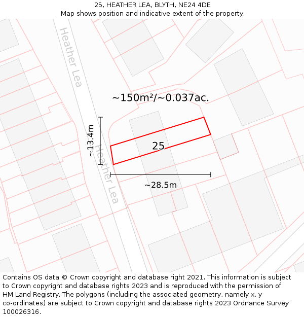 25, HEATHER LEA, BLYTH, NE24 4DE: Plot and title map